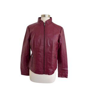 Womens Burgundy Faux Leather Moto Jacket Medium By db
